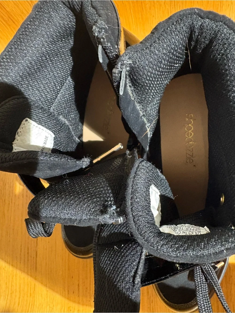 ShoeDazzle Black High-Top Wedge Sneakers Multi-Strap Gold Buckles Size 6